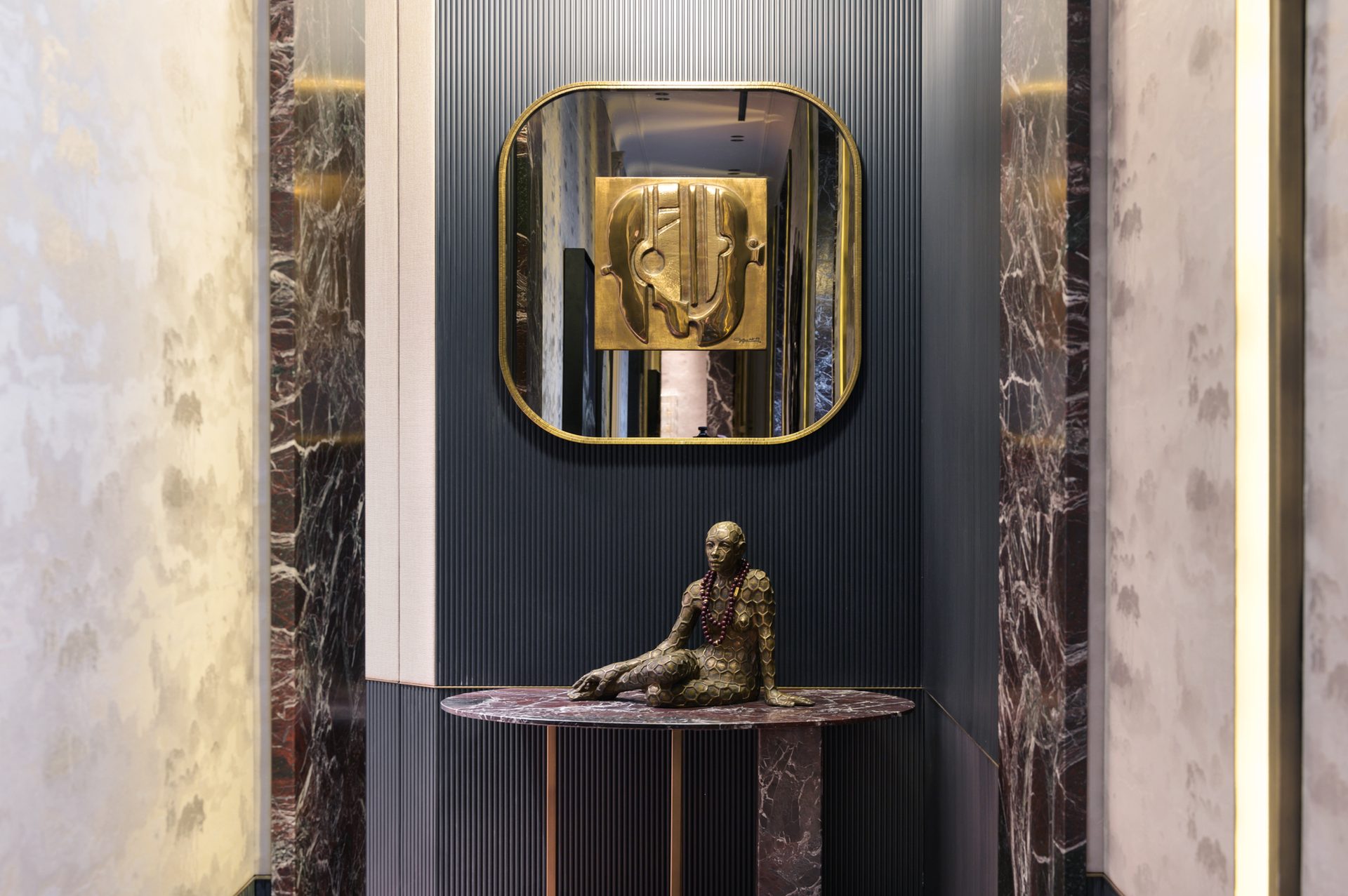 Entrance hall in Rosso Levanto marble by Terzi Luxury Stone