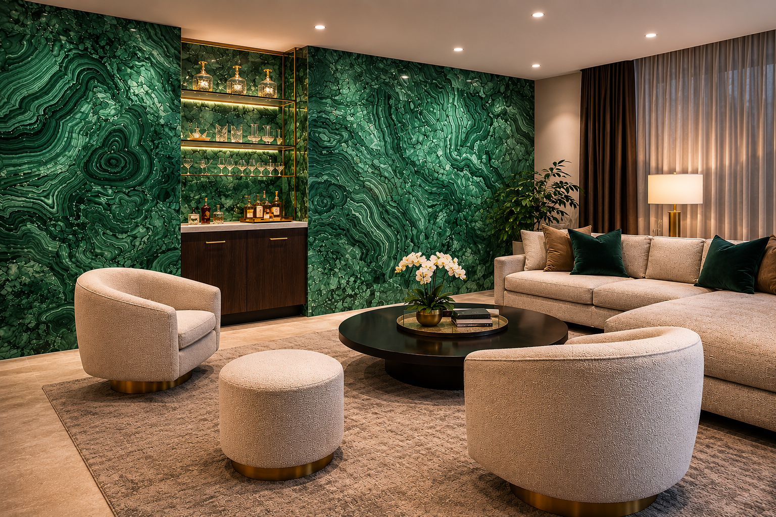 Living room with green malachite stone
