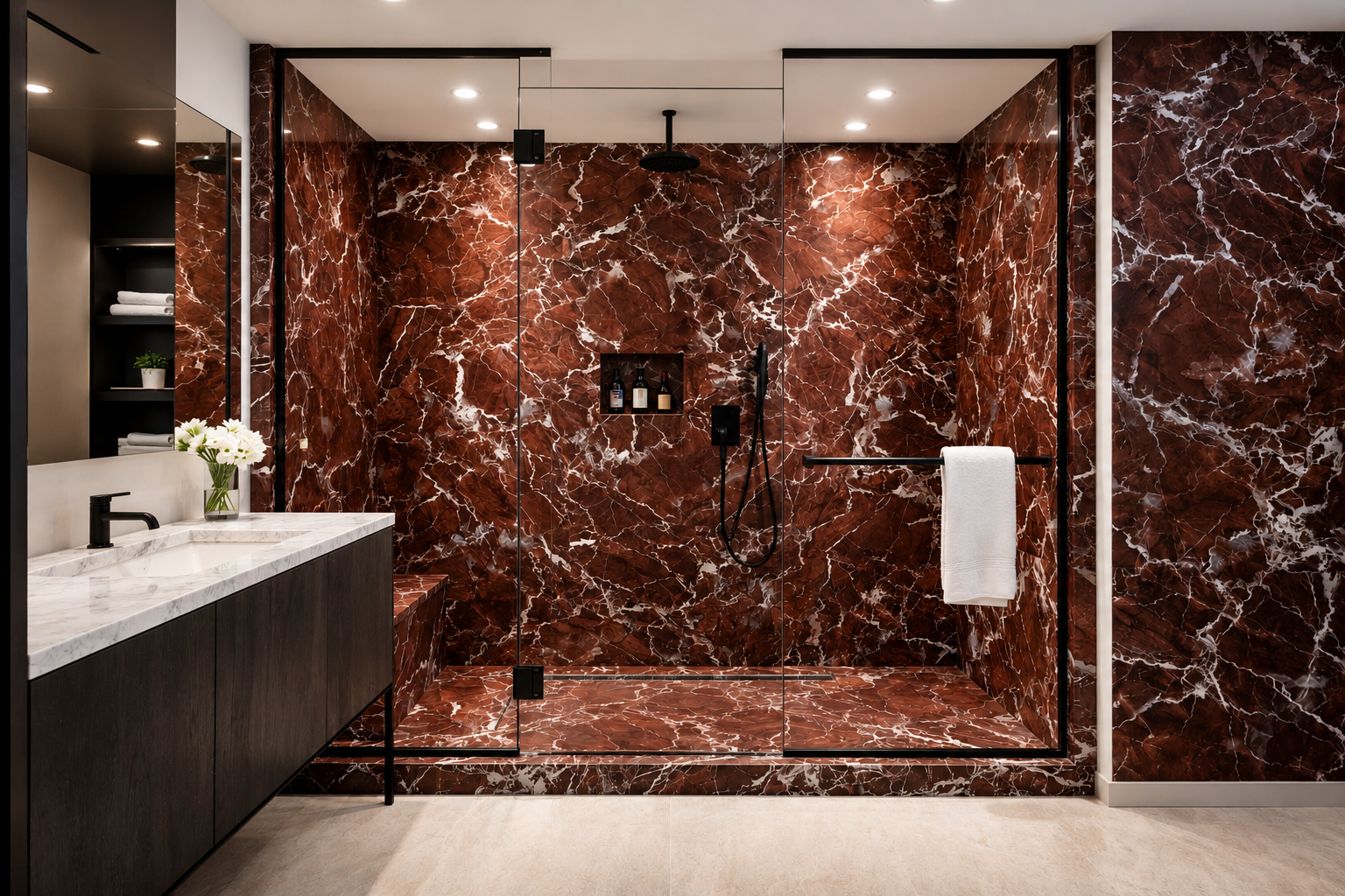 Rivestimento doccia in marmo rosso Levanto
