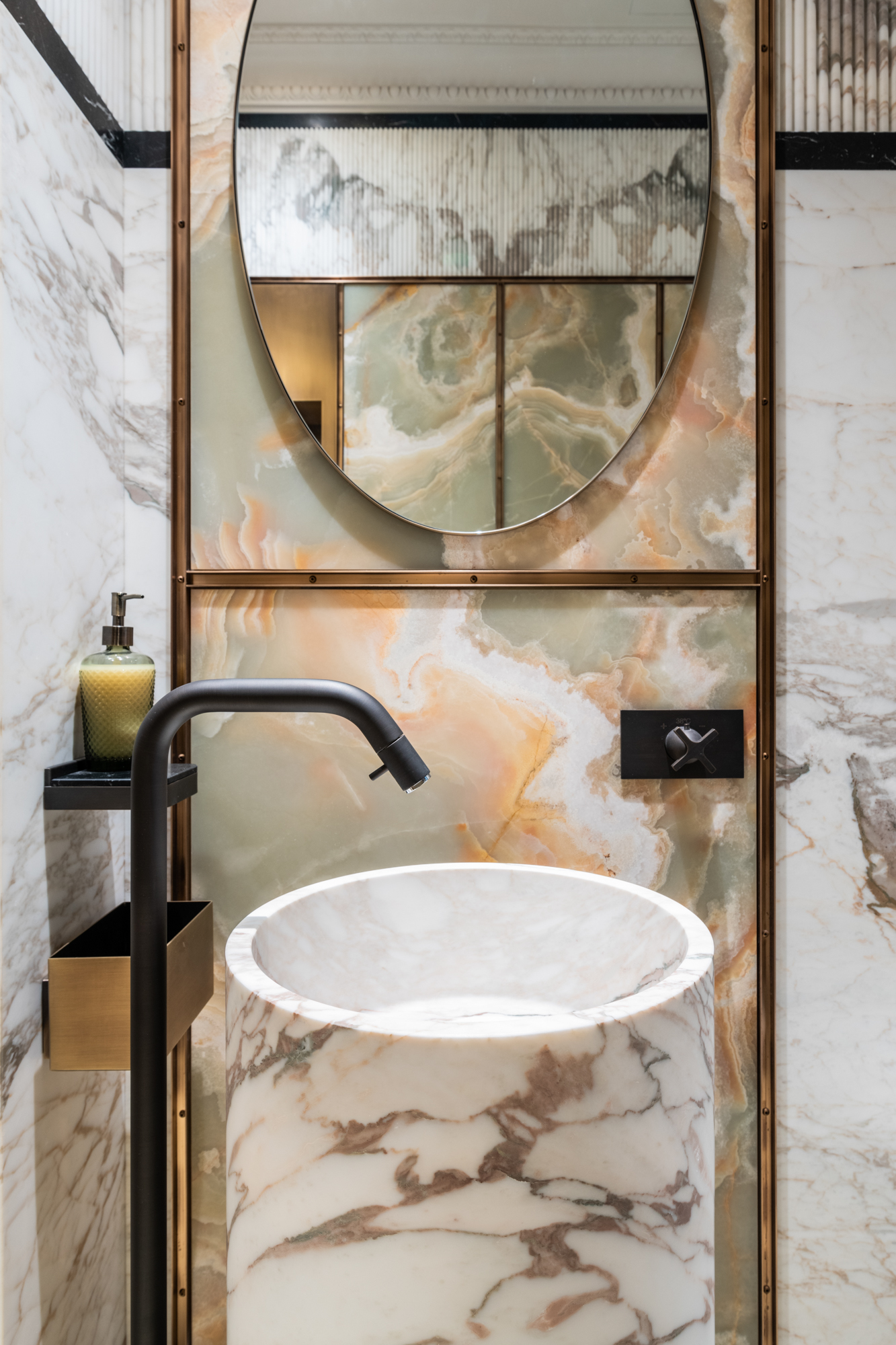 Marble washbasin in luxury bathroom
